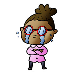 cartoon crying woman wearing spectacles