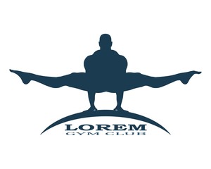 Bodybuilder silhouette. Sport equipment or gym club emblem