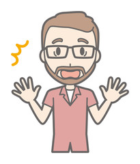 A man who is wearing eyeglasses and has a beard is surprised