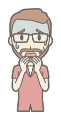 A man who is wearing eyeglasses and growing beards is afraid