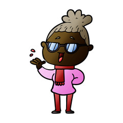 cartoon happy woman wearing spectacles