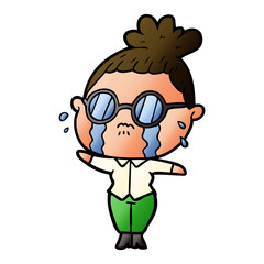 Fototapeta premium cartoon crying woman wearing spectacles