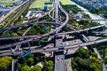 Aerial View of Busy Highway Junction.
