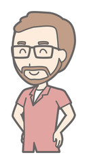 A man with glasses and a beard grows up with a smile