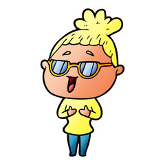cartoon happy woman wearing spectacles