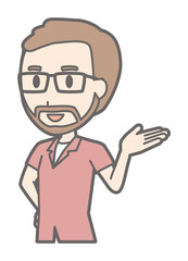 A guy wearing eyeglasses and having a beard is showing with a smile