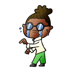 cartoon crying woman wearing spectacles