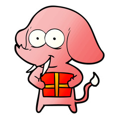 happy cartoon elephant with present