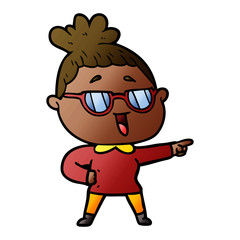 cartoon happy woman wearing spectacles