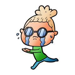 cartoon crying woman wearing spectacles