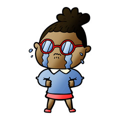 cartoon crying woman wearing spectacles