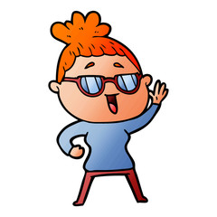 cartoon happy woman wearing spectacles