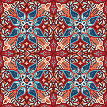Vector seamless bandana print with paisley ornament. Cotton or silk headscarf, kerchief square pattern design, oriental style fabric.