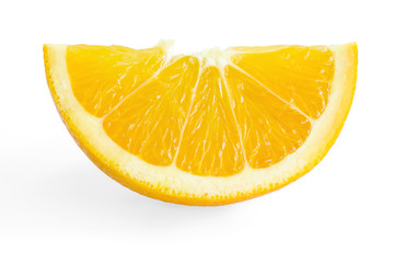 Sliced orange wedge isolated on white background