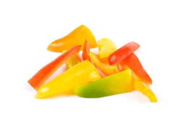 Colorful sweet bell pepper slices isolated on white background cutout