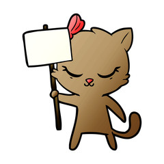 cute cartoon cat with sign