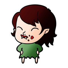 cartoon vampire girl with blood on cheek