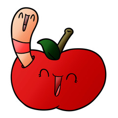 cartoon worm in happy apple