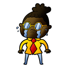 cartoon crying woman wearing spectacles