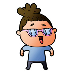 cartoon happy woman wearing spectacles