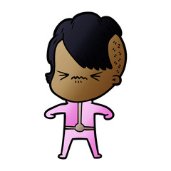 annoyed girl in futuristic clothes