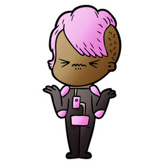 cartoon annoyed hipster girl wearing space suit