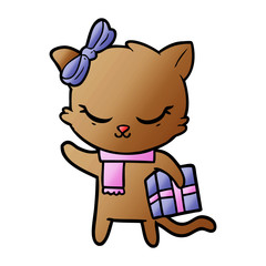 cute cartoon cat with present