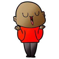 happy cartoon bald man shrugging shoulders
