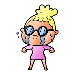 cartoon crying woman wearing spectacles