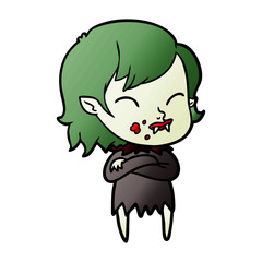 cartoon vampire girl with blood on cheek
