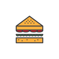 Sandwich filled outline icon, line vector sign, linear colorful pictogram isolated on white. Triangular bread symbol, logo illustration. Pixel perfect vector graphics