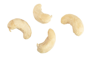 cashew nuts isolated on white background. top view. Flat lay. Set or collection