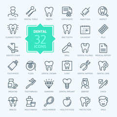 Dental - outline icon set, vector, simple thin line icons collection
