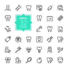 Dental - outline icon set, vector, simple thin line icons collection