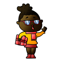 cartoon happy woman wearing spectacles