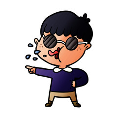 cartoon boy wearing spectacles and pointing