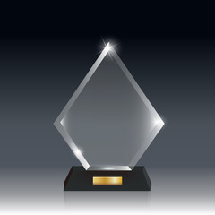Realistic Blank Vector Acrylic Glass Trophy Award dark gray bg_73