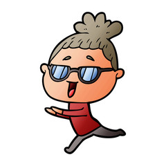 cartoon happy woman wearing spectacles