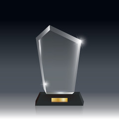 Realistic Blank Vector Acrylic Glass Trophy Award dark gray bg_78