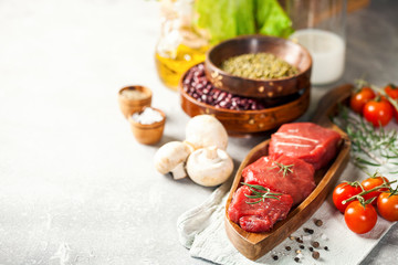 Raw steak fillet with vegetables