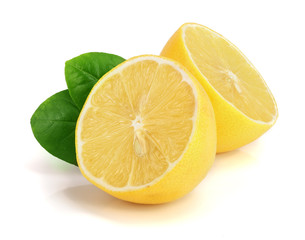 Fototapeta na wymiar lemon slices with leaf isolated on white background