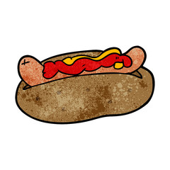 cartoon hotdog with mustard and ketchup