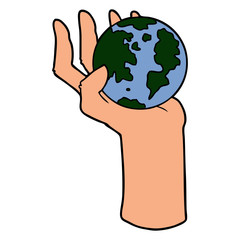 cartoon hand holding whole earth