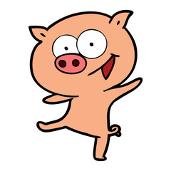 cheerful dancing pig cartoon