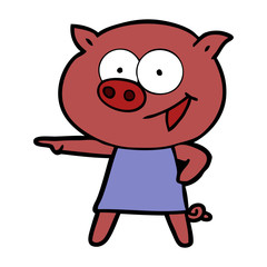 Obraz na płótnie Canvas cheerful pig in dress pointing cartoon