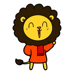 laughing lion cartoon in winter clothes