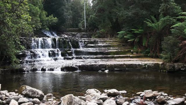 front on view of liffey falls near deloraine in tasmania, australia
