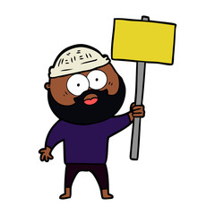 cartoon bearded man with signpost