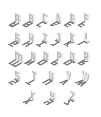 Isometric letters sequence from A to Z. English font, drawn with shadows, isolated on white background