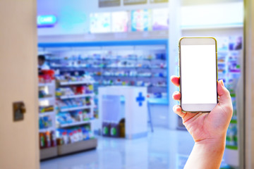 Finding the drugstore with smartphone or Payment with smartphone on the cashier of drugstore
